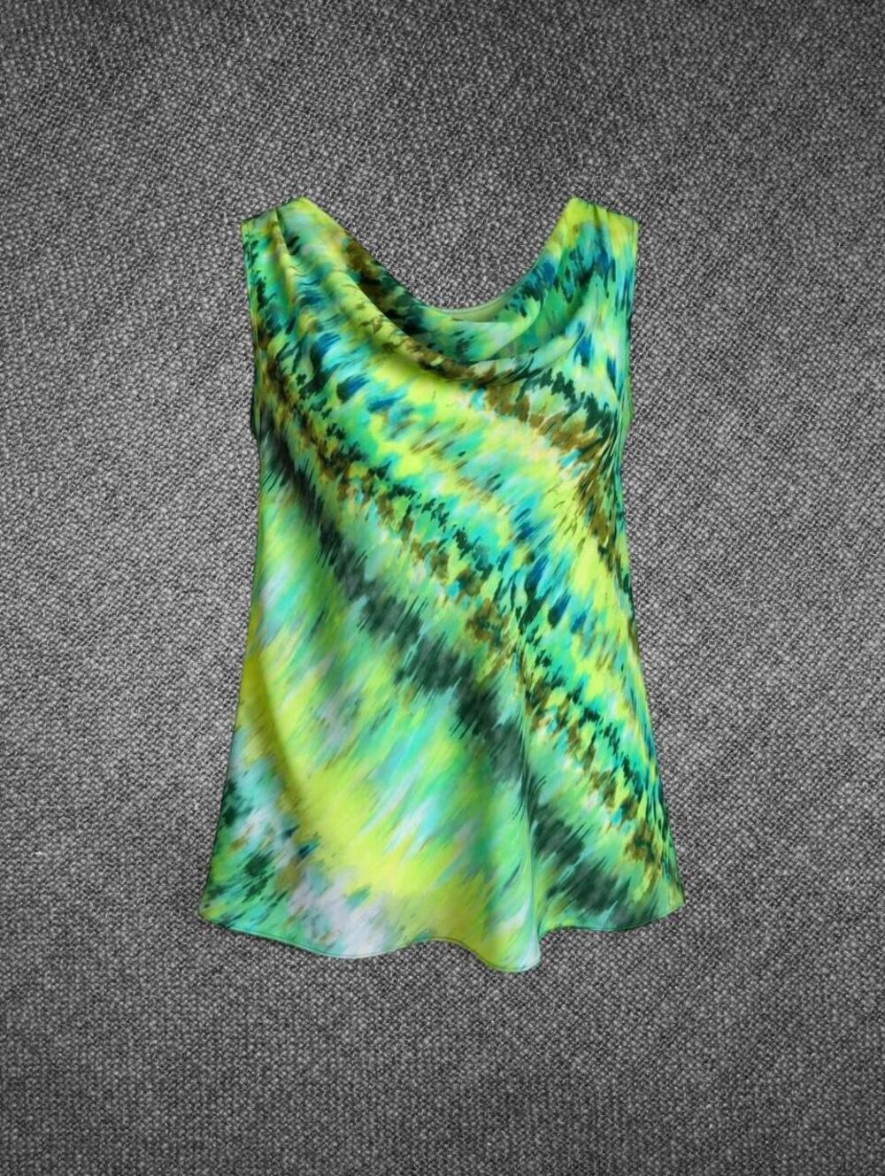 Jones New York Green Abstract Cowl Neck Sleeveless Top